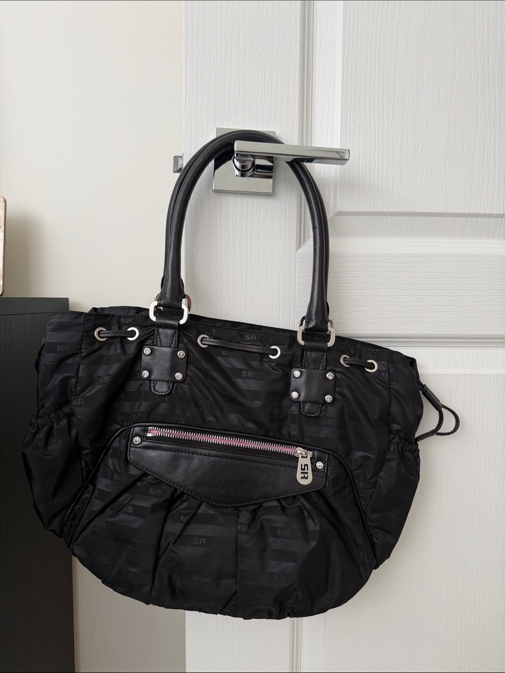 Sonia Rykiel Black Quilted Shoulder Bag with Front Zip